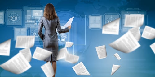 Back view of businesswoman holding papers in hands-1