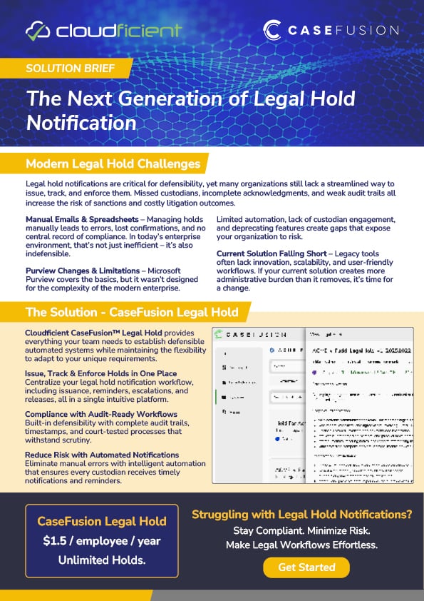 Cloudficient Solution Brief - Legal Hold Notifications COVER-1 Cloudficient Solution Brief - Legal Hold Notifications COVER-1