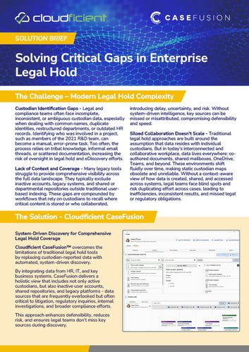 Cloudficient Solution Brief - Legal Holds cover Cloudficient Solution Brief - Legal Holds cover