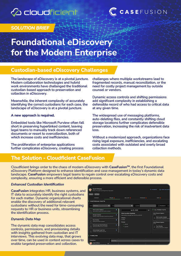 Cloudficient Solution Brief - eDiscovery for Modern Data Types Front Cover