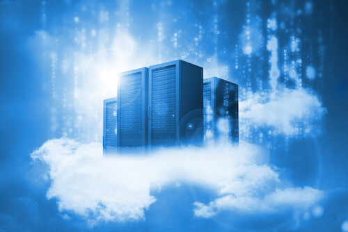 Data servers resting on clouds in blue in a cloudy sky-2