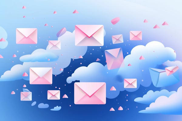 there-are-many-pink-envelopes-flying-sky-with-clouds-generative-ai