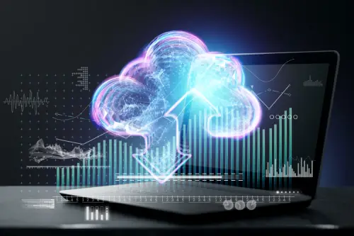 data-transfer-technology-cloud-technology-with-virtual-cloud-service-icons-cloud-hologram-laptop-background-technology-concept-data-storage-future-double-exposure